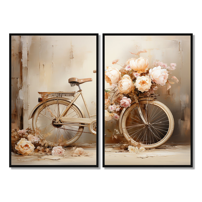 Pédale de bicyclette - art mural rose à 2 panneaux, H 36 po x l 48 po, Impression encadrée flottante, Noir