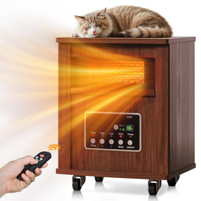 Radiateurs infrarouges à quartz pour la maison, radiateurs électriques portatifs au bois 1500W avec télécommande, thermostat, écoénergétique et minuterie 12H, bois de noyer