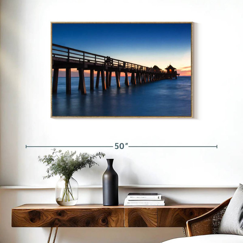 Naples Beach Pier, Cadre flottant en bois naturel, 37 po x 25 po