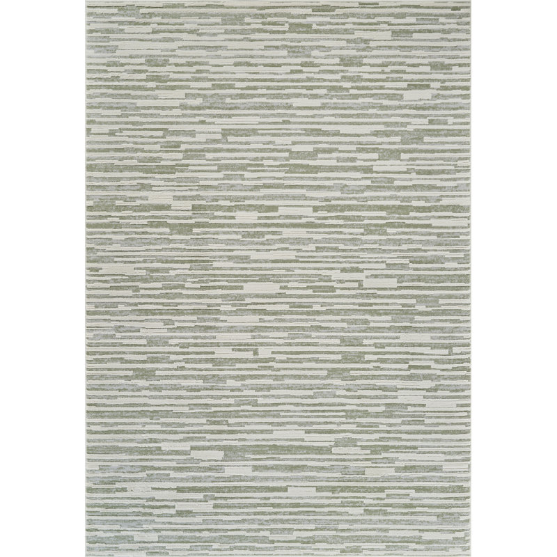 Tapis à motif abstrait vert / beige de 8 pi x 11 pi (7 pi 10 po x 10 pi 10 po) de Branch Branch Riva, tapis contemporain, à poils moyens et résistant aux taches