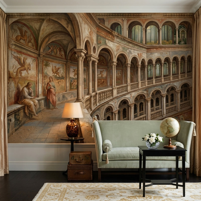 Papier peint amovible de style Renaissance à l'intérieur du palais Arches, 160 po x 108 po, Peler et coller