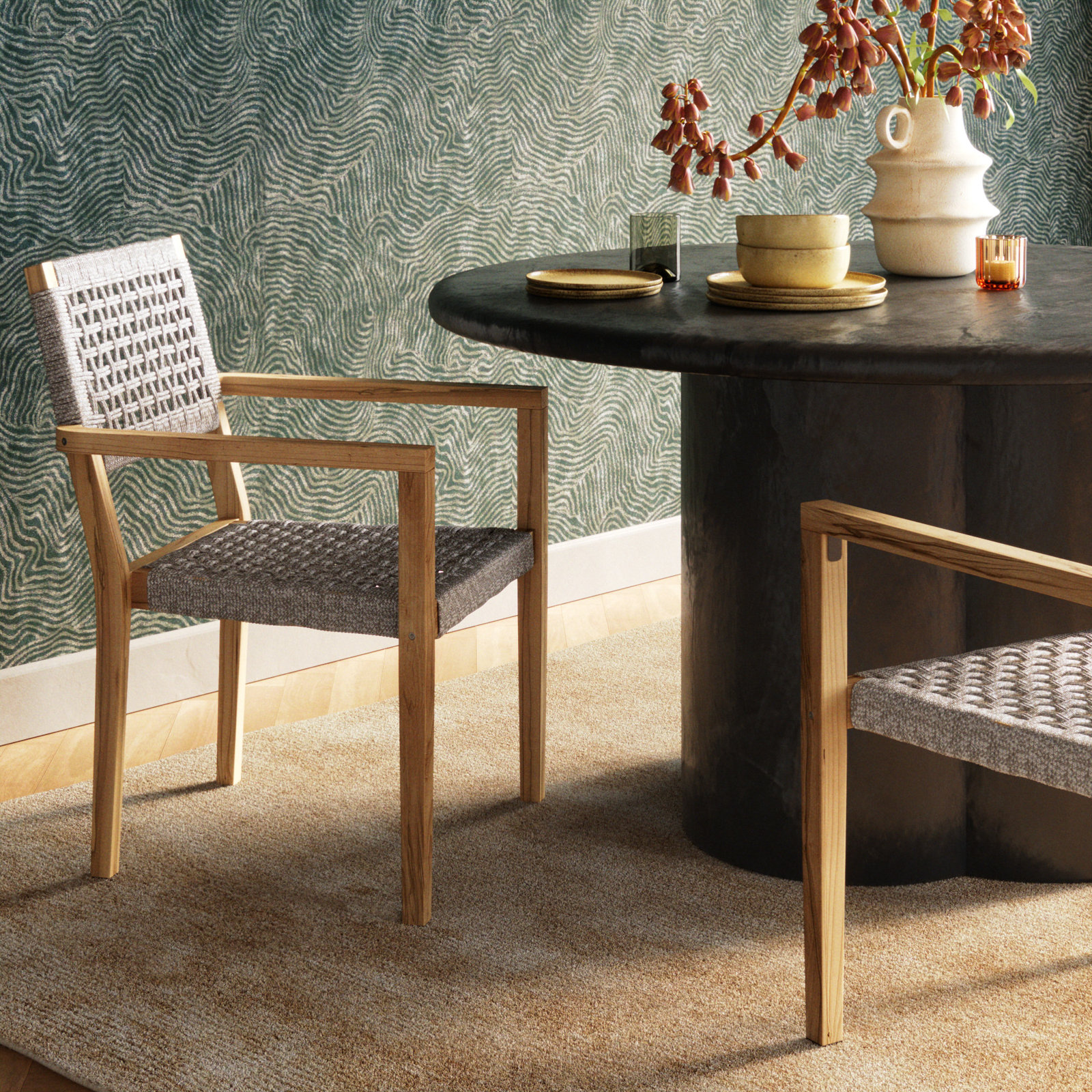 Cava Stackable Teak Patio Armchair, Gray