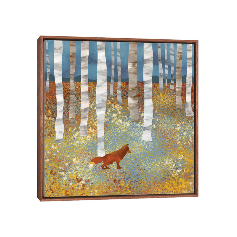 Autumn Fox - impression d'art graphique, Toile avec cadre brun, Pas de tapis, H 18 po x l 18 po x P 1,5 po