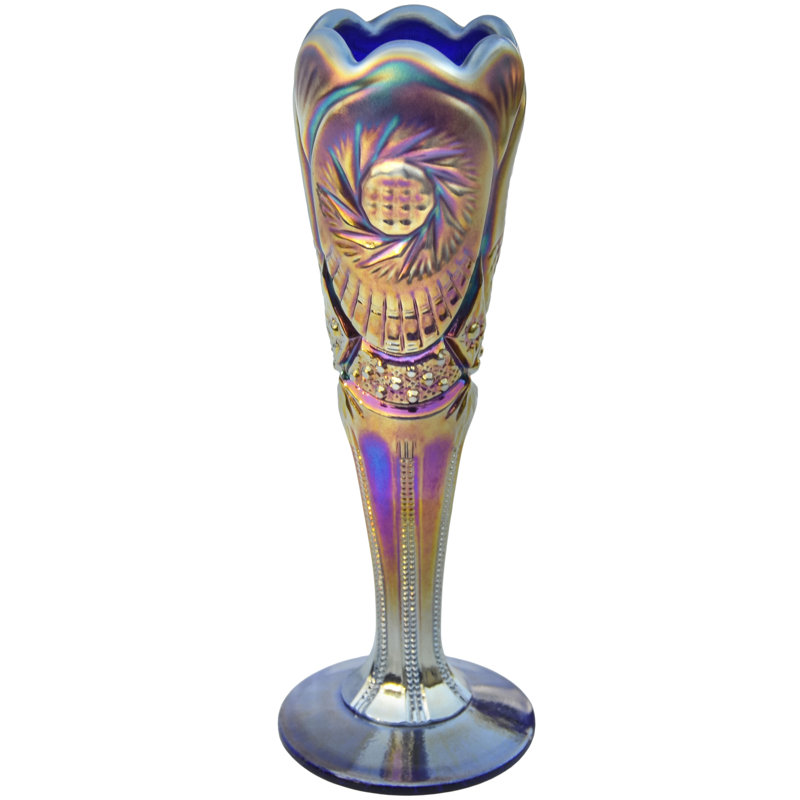 Vase en verre d'art texturé bleu Mid-Century fait à la main Americana