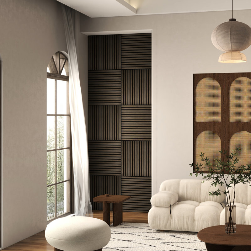 Paquet de 4 panneaux muraux insonorisants en noyer de 24 po x 24 po en faux bois 3D