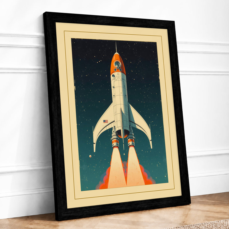 Rocket Launch Retro - Framed Print, Black, A4 - 29.7 x 21.0 cm
