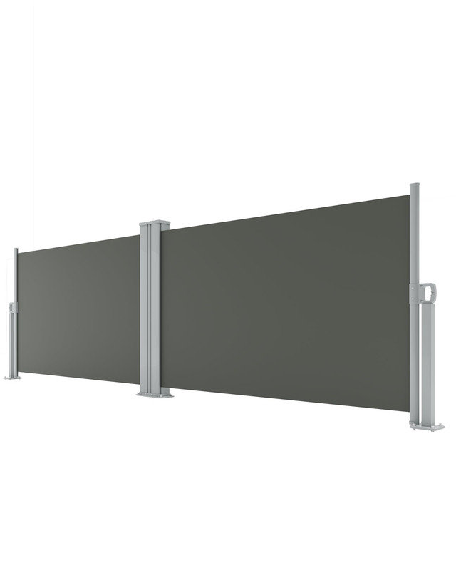 Auvent rétractable 71 po x 236 po à double face - intimité et résistant à l'eau et aux rayons UV, gris, Gris