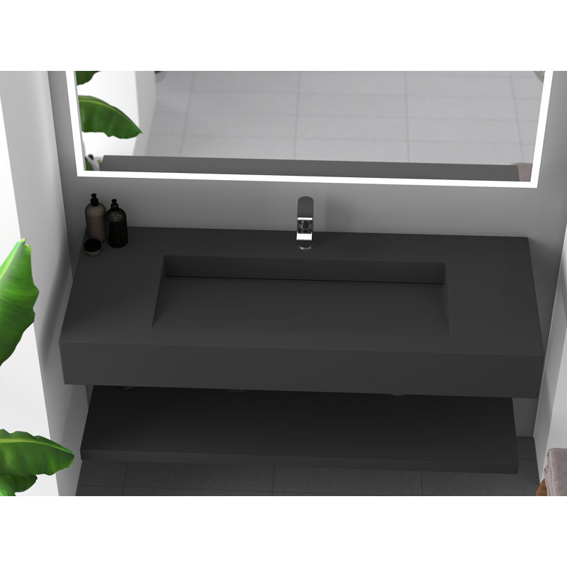 Pyramid 48'' Solid Surface Rectangular Vessel Bathroom Sink, Black