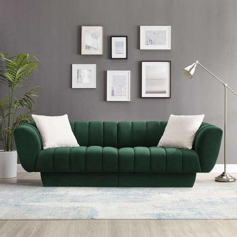Charlotte 224Cm Velvet Rolled Arms Chesterfield Sofa, Green