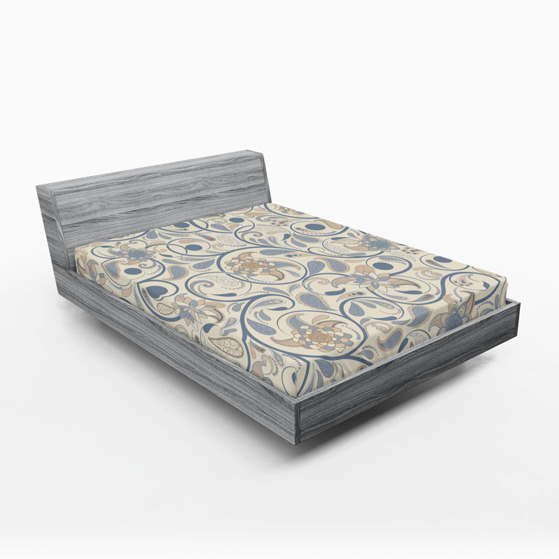 Ensemble de 2 draps-housses Ambesonne, Ardoise, bleu, beige, brun clair / floral, Drap-housse grand