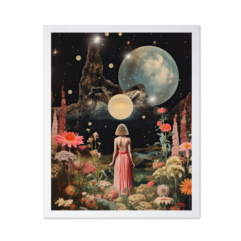 Jardin de fleurs psychédélique, Poster, White Framed, 08"H x 10"W