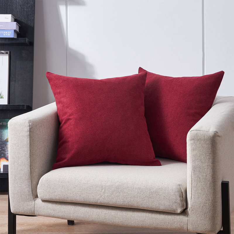  Housse carrée en chenille, Rouge bourgogne, 18 po x 18 po
