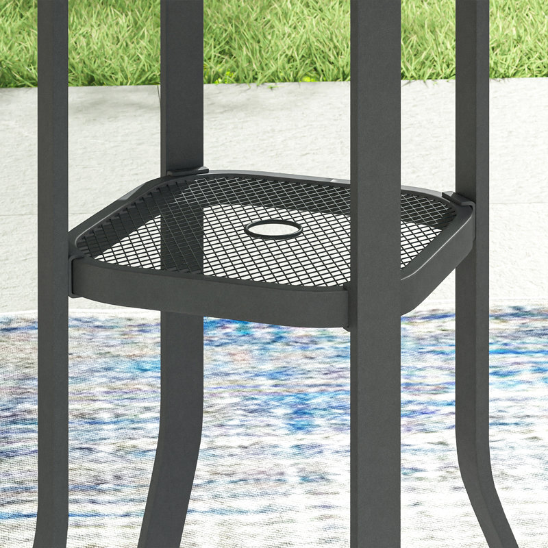 Readus Round Metal Outdoor Bar Table With Umbrella Hole , 35.4'' in. W 35.4'' in. D, Dark Gray
