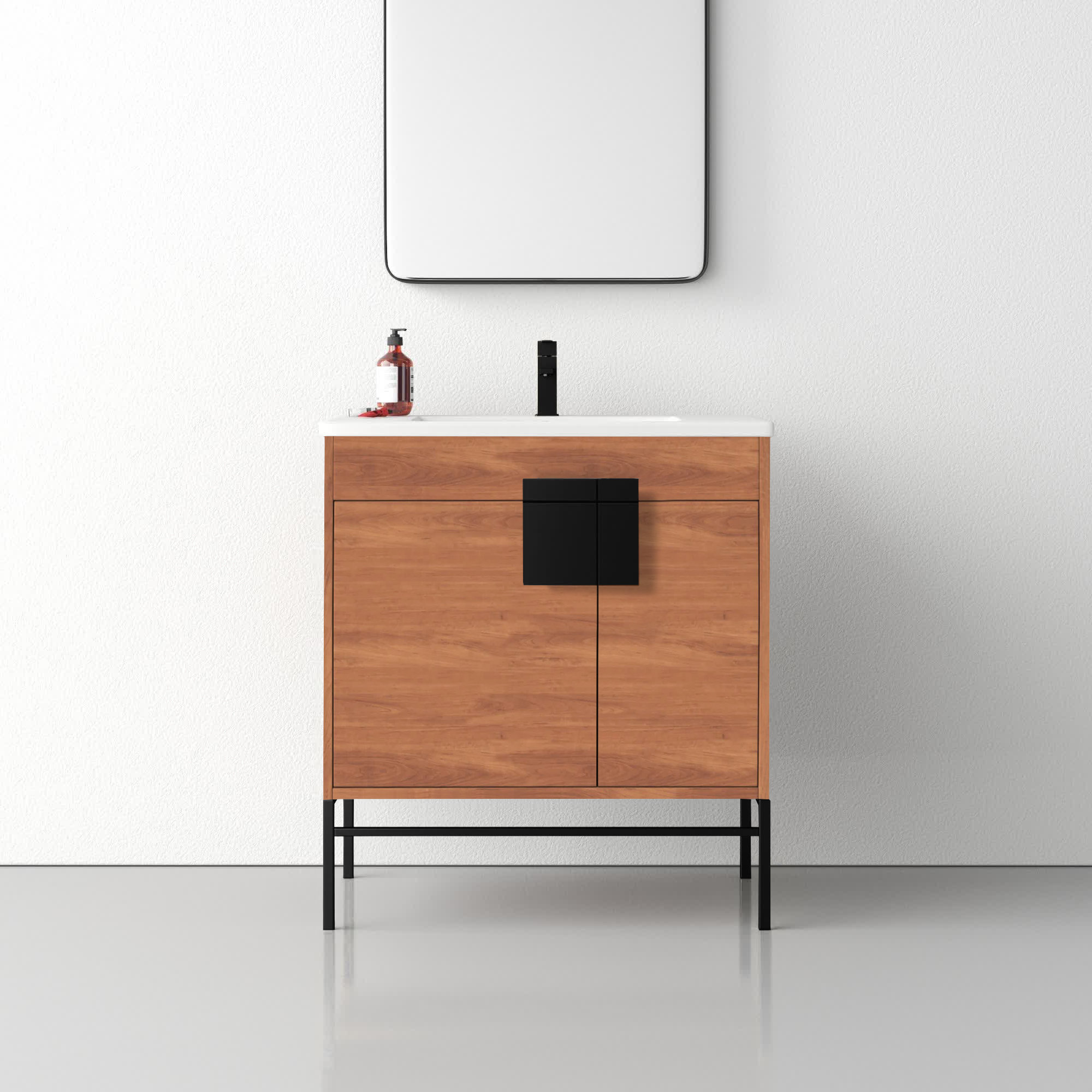 Maisie 30'' Single Bathroom Vanity, Black Matte, Walnut
