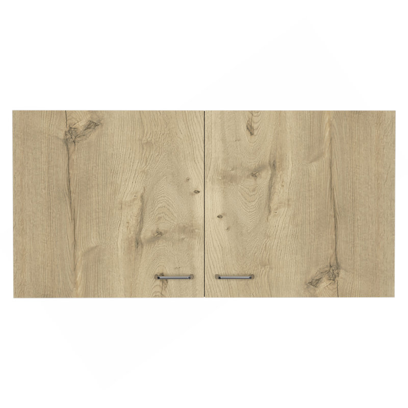 Armoire murale Toran, deux tablettes, double porte, finition blanc / chêne clair, Blanc / Chêne clair