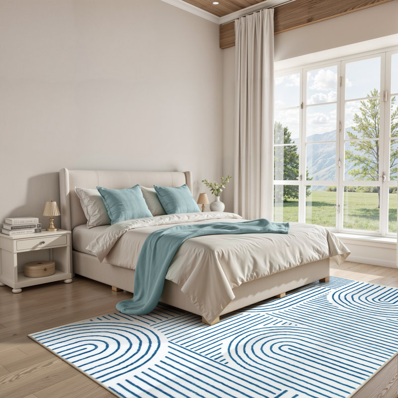  Tapis de chambre à coucher moelleux abstrait antidérapant pour salon, Rectangle 5 pi x 7 pi