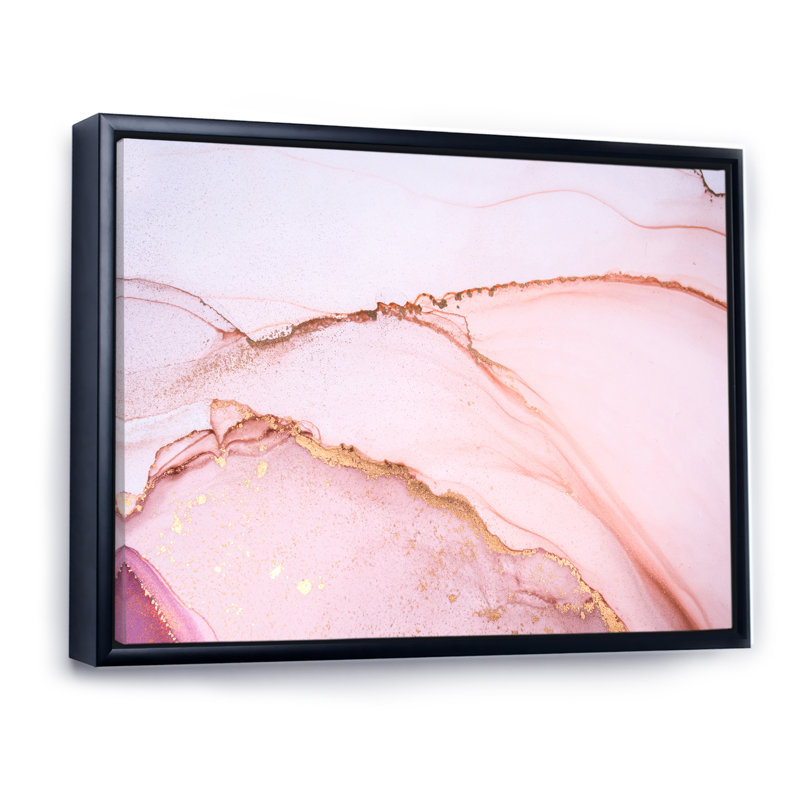 Reproduction d'art sur toile, or et rose marbré, H 24 po x l 36 po x P 1 po, Toile avec cadre flottant noir