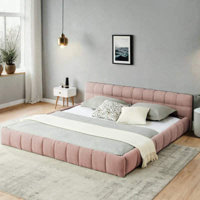 King Size Upholstered Bed, Pink, Platform Bed With Headboard And Thick Chenille, Bedroom Centerpiece Comfort Ambiance Relax