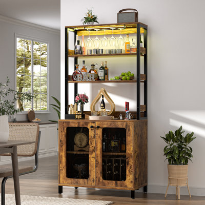 Parina 66.9''tall Modern Wine Cabinet Bar Cabinet with Wine Glasses Rack and Led Strip