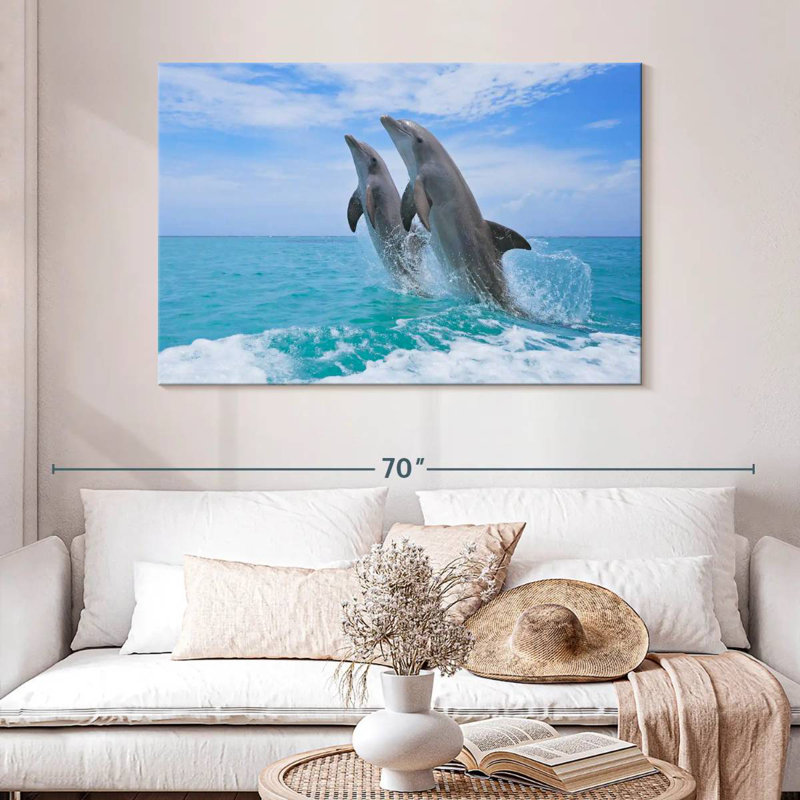 Dolphins Playing At Sea, 32" H x 48" W