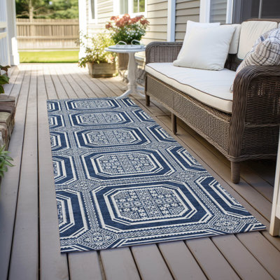 Machine Washable Indoor/Outdoor Claudian ACN1459 Navy Rug