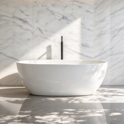 Baignoire de trempage en acrylique blanche autoportante avec trop-plein et bonde escamotable 59 "x 29,5" MonBlari pour salle de bain