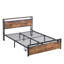 Grand lit avec lumières et rangement à DEL, accents rustiques, plateforme en métal, lit éclairé pour environnement de sommeil silencieux, cadre solide, 2 tiroirs, sommier à matelas, pratique