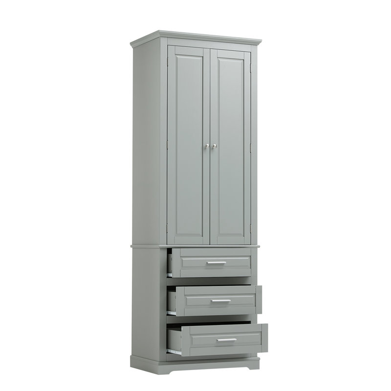Tall Storage Cabinet with Three Drawers for Bathroom/Office, Grey