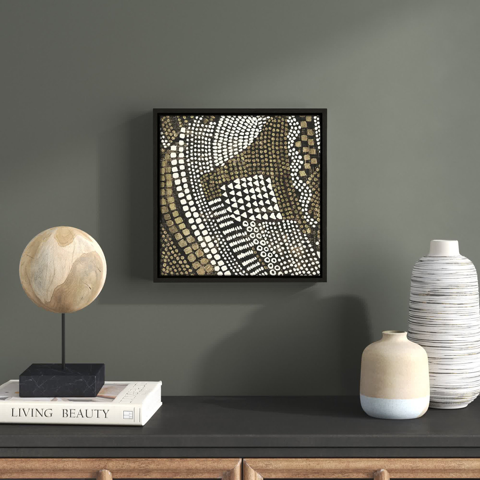 Bergen "Reaching Gold III" Painting, 13.5" H x 13.5" W x 2" D, Espresso Framed