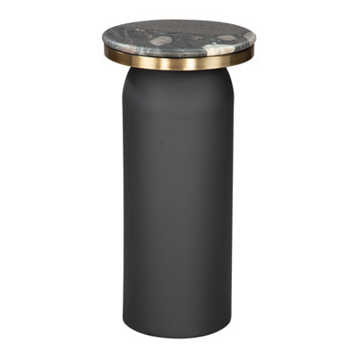 24" Black Marble and Wood Round Pedestal End Table