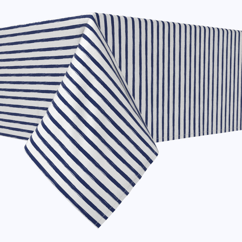 Navy Brush Stroke Stripe Cotton Rectangles Striped, 84" x 52"