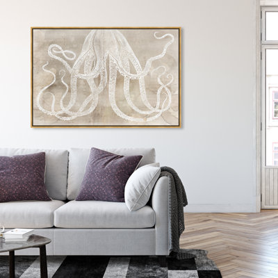 Pieuvre en papier nautique et côtier - impression sur toile tendue