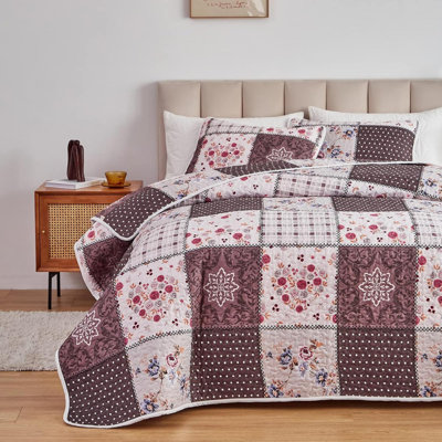 Patchwork Quilt Set Full Queen Size 3 Pieces Floral Plaid Summer Bedspread Coverlet Set Soft Microfiber Reversible Light Bed Cover For All Season  1 Quilt 2 Pillow Shams