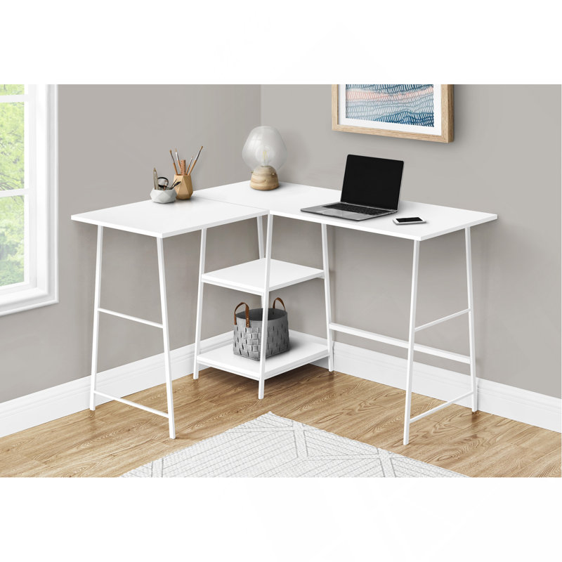 Bureau d'ordinateur, bureau personnel, coin, tablettes de rangement, forme en L, travail, ordinateur portable, métal