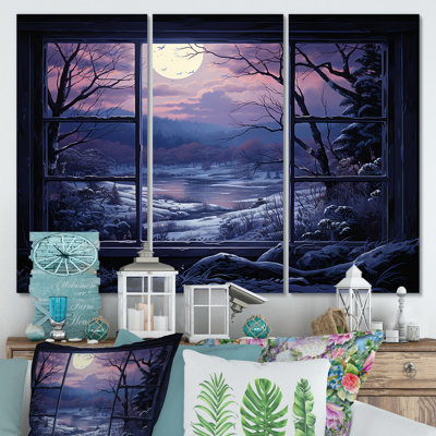 «Purple River Winter Windows III - Winter Landscape», art mural