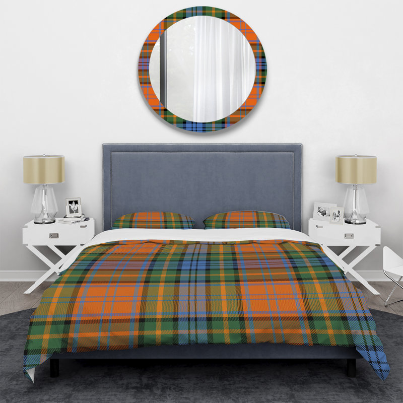 Ensemble de housse de couette en microfibre vert / orange 3 pièces, Housse de couette double / grand + 2 taies décora