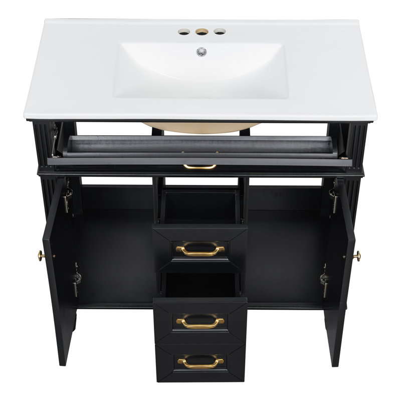 Meuble-lavabo 36 po avec lavabo en céramique, Noir