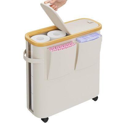 Toilet Paper Storage Basket with Lid, Bathroom Toilet Paper Holder Organizer(Beige)