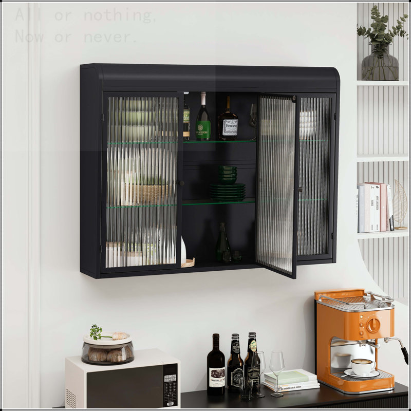 Armoire murale en verre arquée à 3 portes, Noir