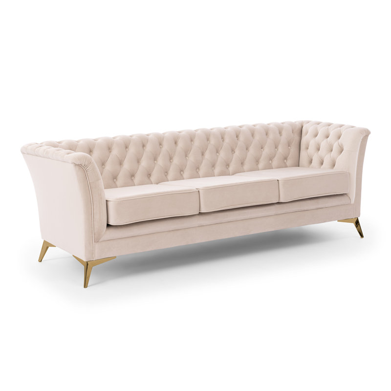 Whitby 3 Seater Velvet Sofa, Gold, Beige