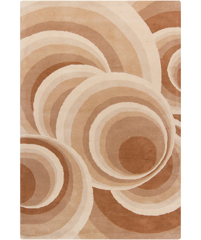 Tapis circulaire abstrait en laine touffeté à la main brun clair, taupe et brun Millwood Authentic, 5' x 7'6"