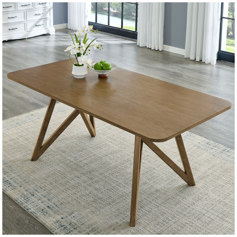 Table de salle à manger rectangulaire Darla de 70 po avec piètement géométrique en croix, fini chêne brun