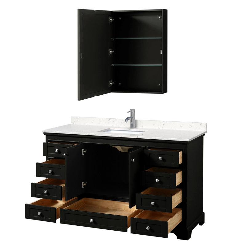 Deborah 60 " W Freestanding Standard Free Standing Single Double Single Vanity Bathroom Vanity With Marble Top with Mirror