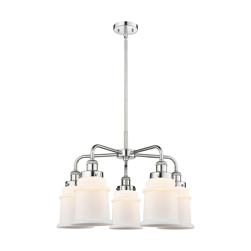 Lustre en forme de cloche à 5 lumières Alvi, Blanc mat, Chrome poli