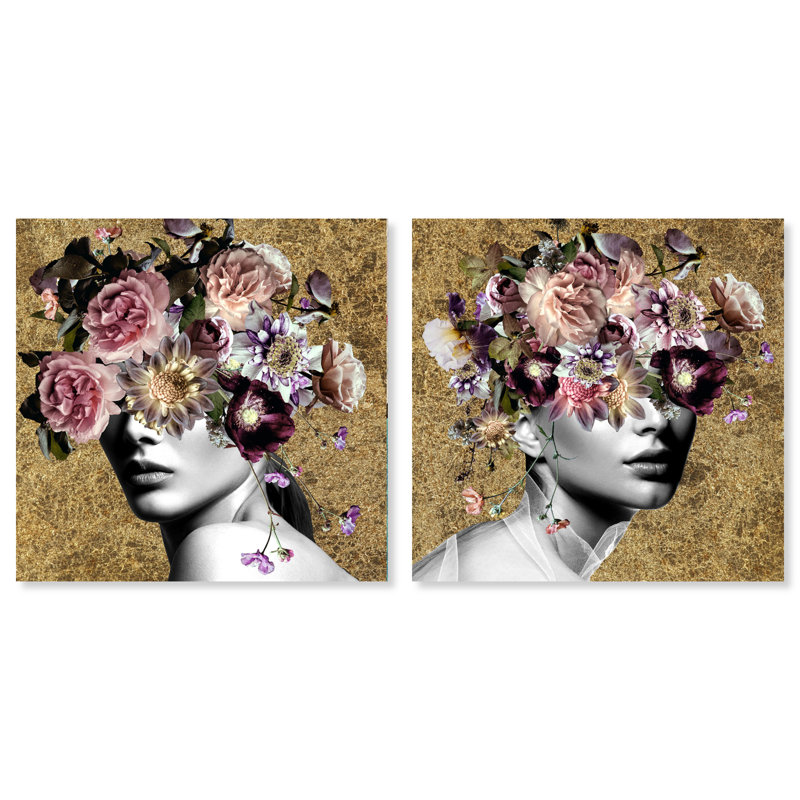 «Flower Head Collage», ensemble de 2 impressions sur toile tendue, H 30 po x l 30 po