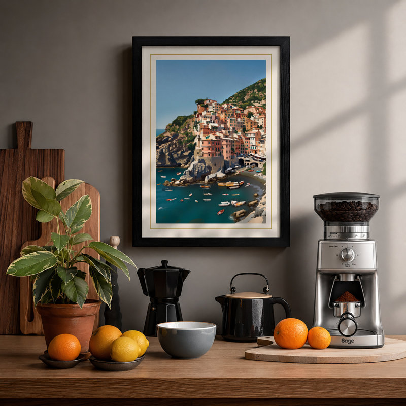 Village Hillside Coastal - Framed Print, A1 - 84.1 x 59.4 cm, Black