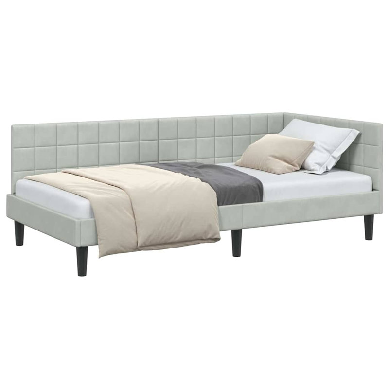  Corner Bed Frame With Headboard Light Grey 90 X 190 Cm Velvet