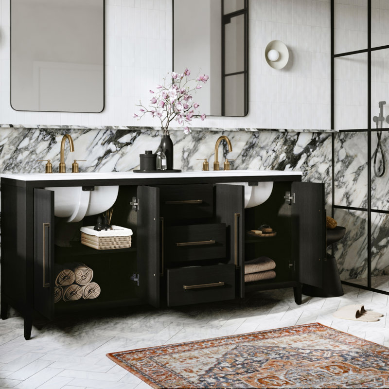 Alsup 72" Double Bathroom Vanity Set, Wire Brushed Dark Oak