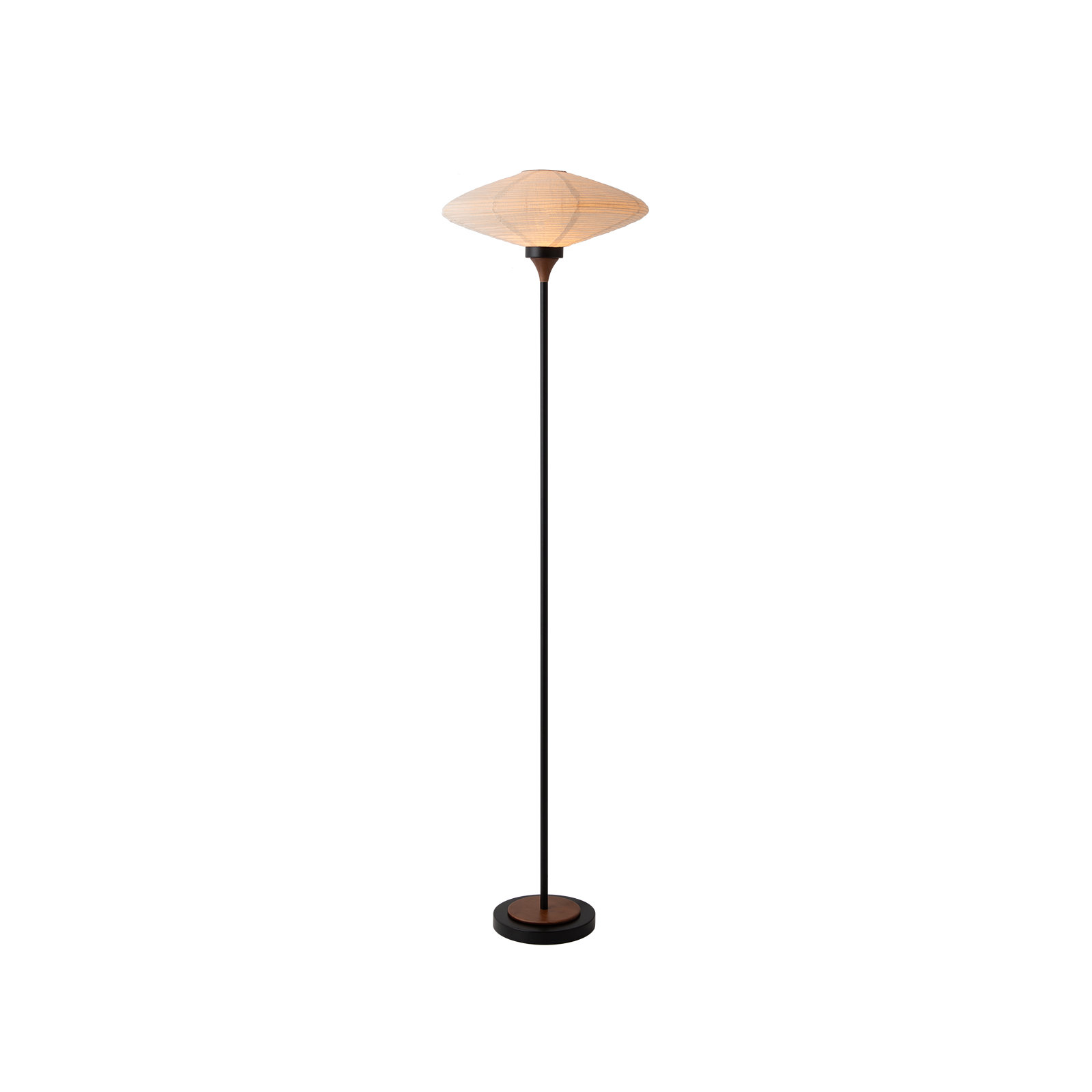 Roswell Torchiere Floor Lamp - Matte Black, Walnut, Washi Linen Shade, Black Marble Base, Dimmer Switch