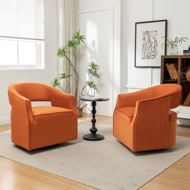 Fumiyo Velvet Swivel Barrel Chair, Orange